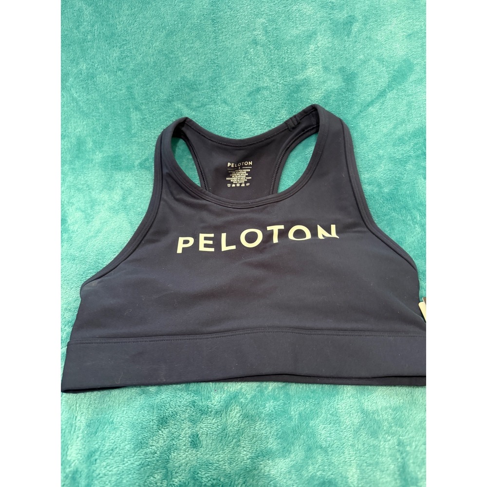 Peloton Cadent High Neck Bra Navy Blue Logo Racerback Sport Top WR00395-411-S S